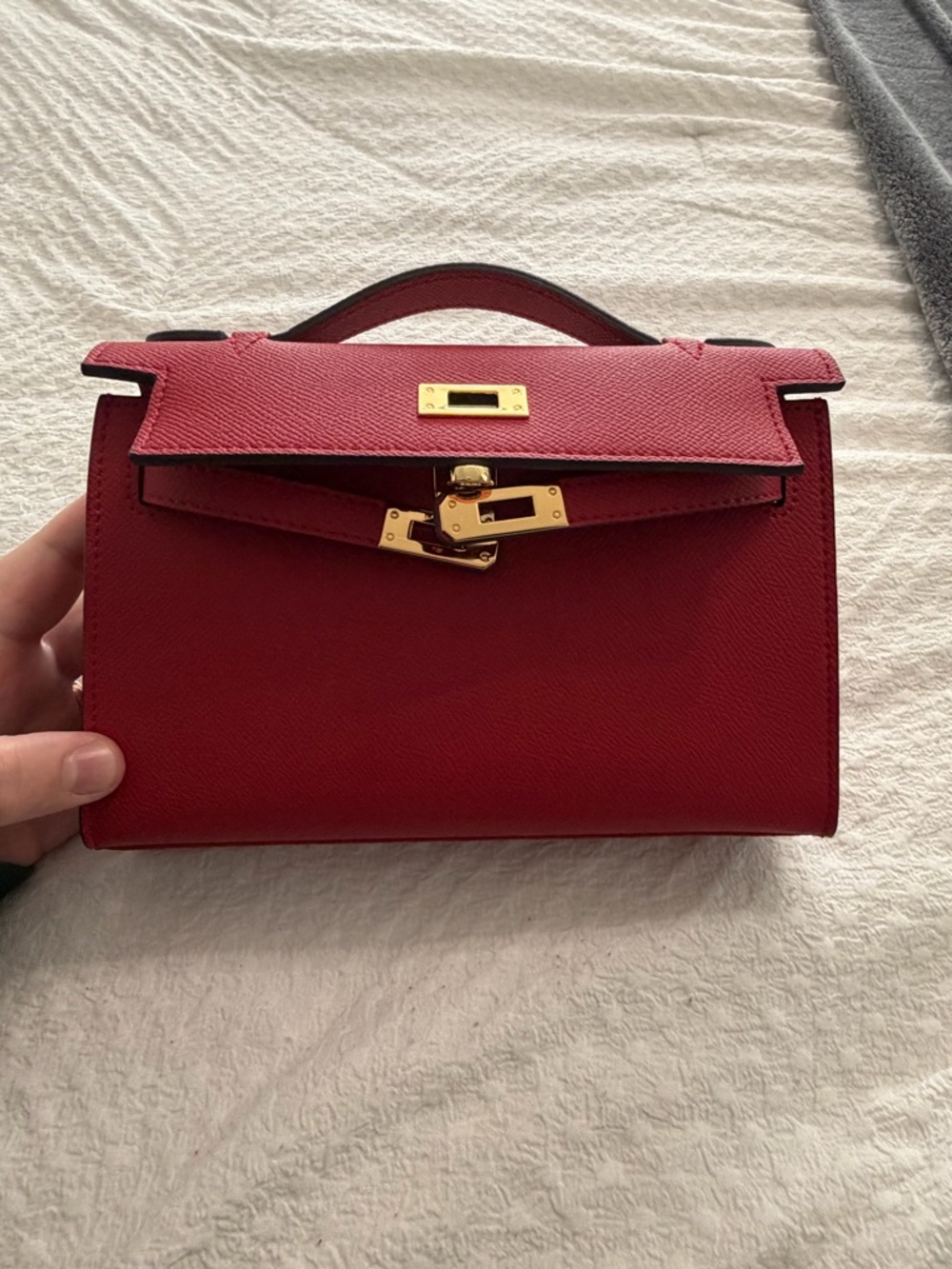 Red Structured Top-Handle Women’s Bag with Gold Hardware